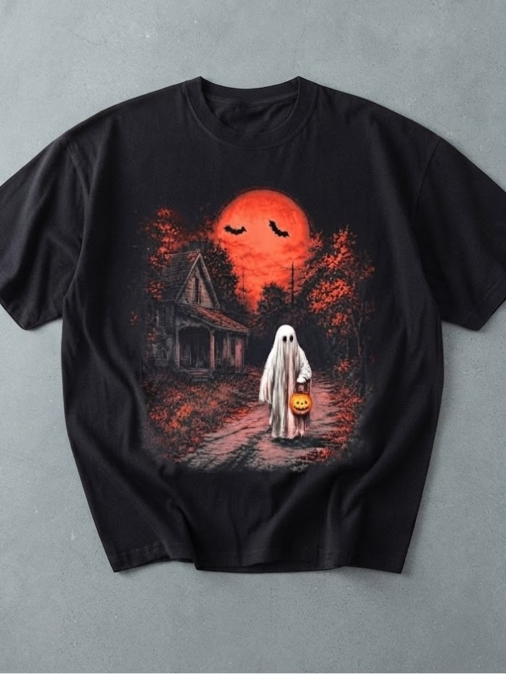 Spooky Ghost Red Moon Haunted House Comfort Colors T-Shirt